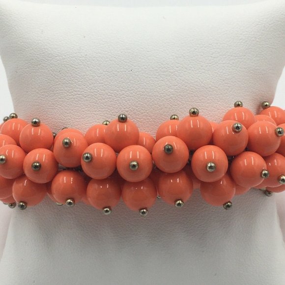 Coral Peach Color Cluster Plastic Charm Beads Stretch Bracelet - Picture 2 of 5
